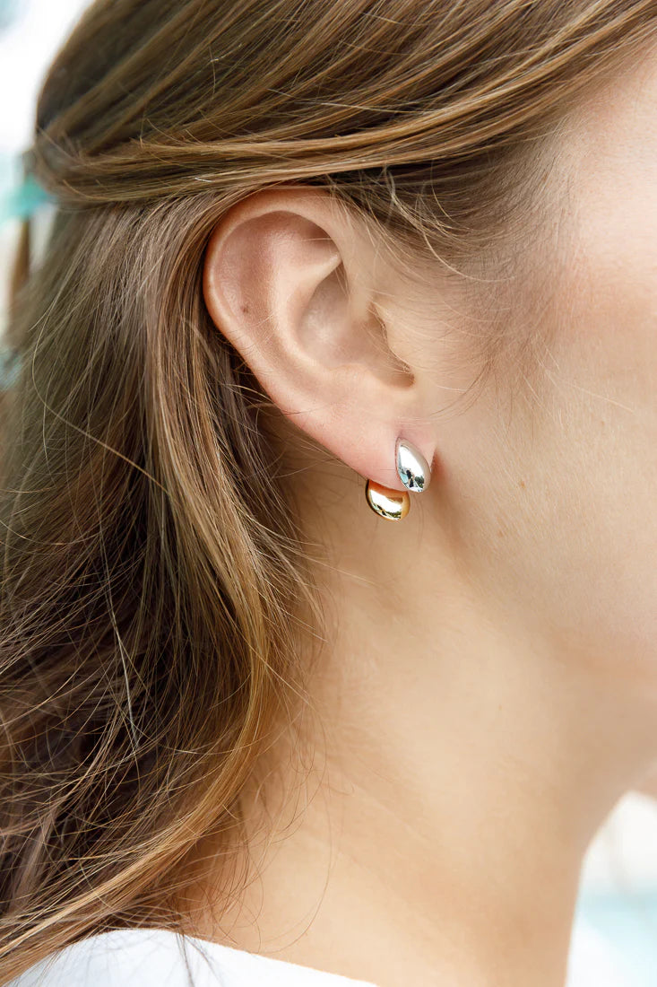 TWO TONE TEAR DROP EARRINGS