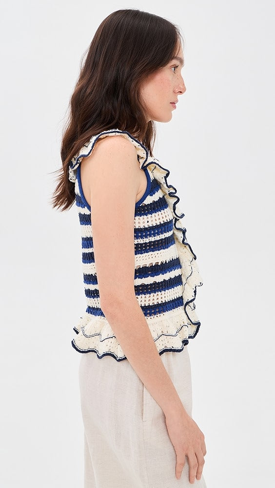 LUCI RUFFLE TANK - CRETE STRIPE