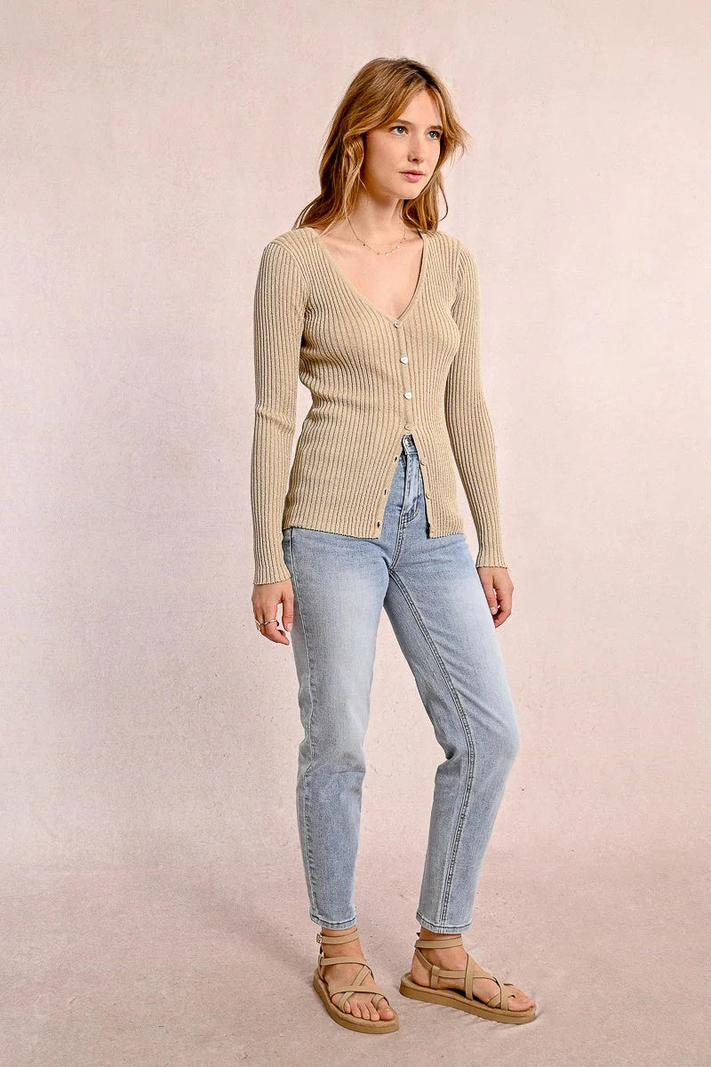 RIBBED KNIT CARDIGAN