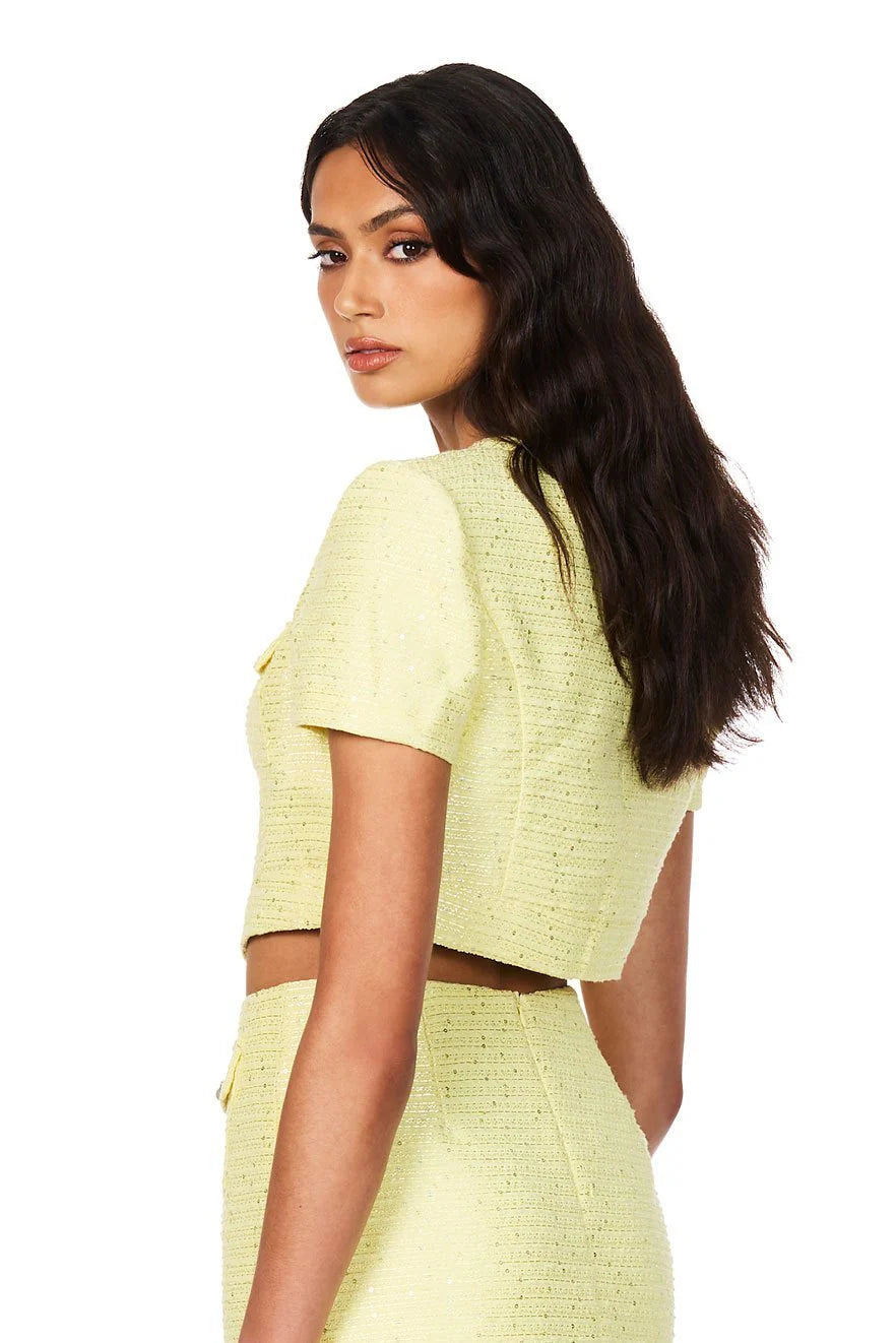 TARSHA TWEED CROP TOP - LEMON