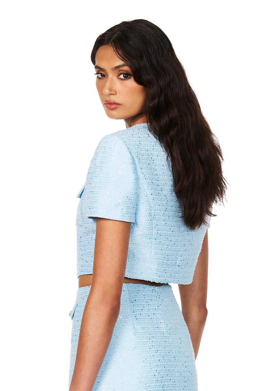 TARSHA TWEED CROP TOP - BLUE