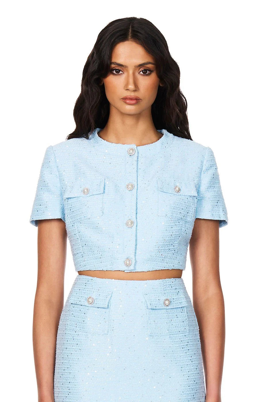 TARSHA TWEED CROP TOP - BLUE