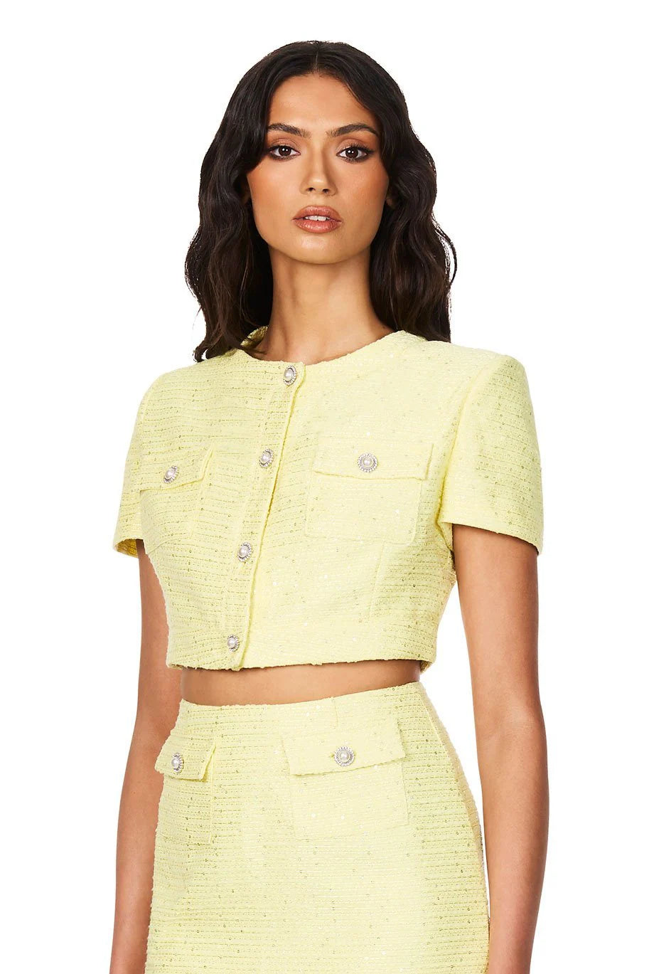 TARSHA TWEED CROP TOP - LEMON