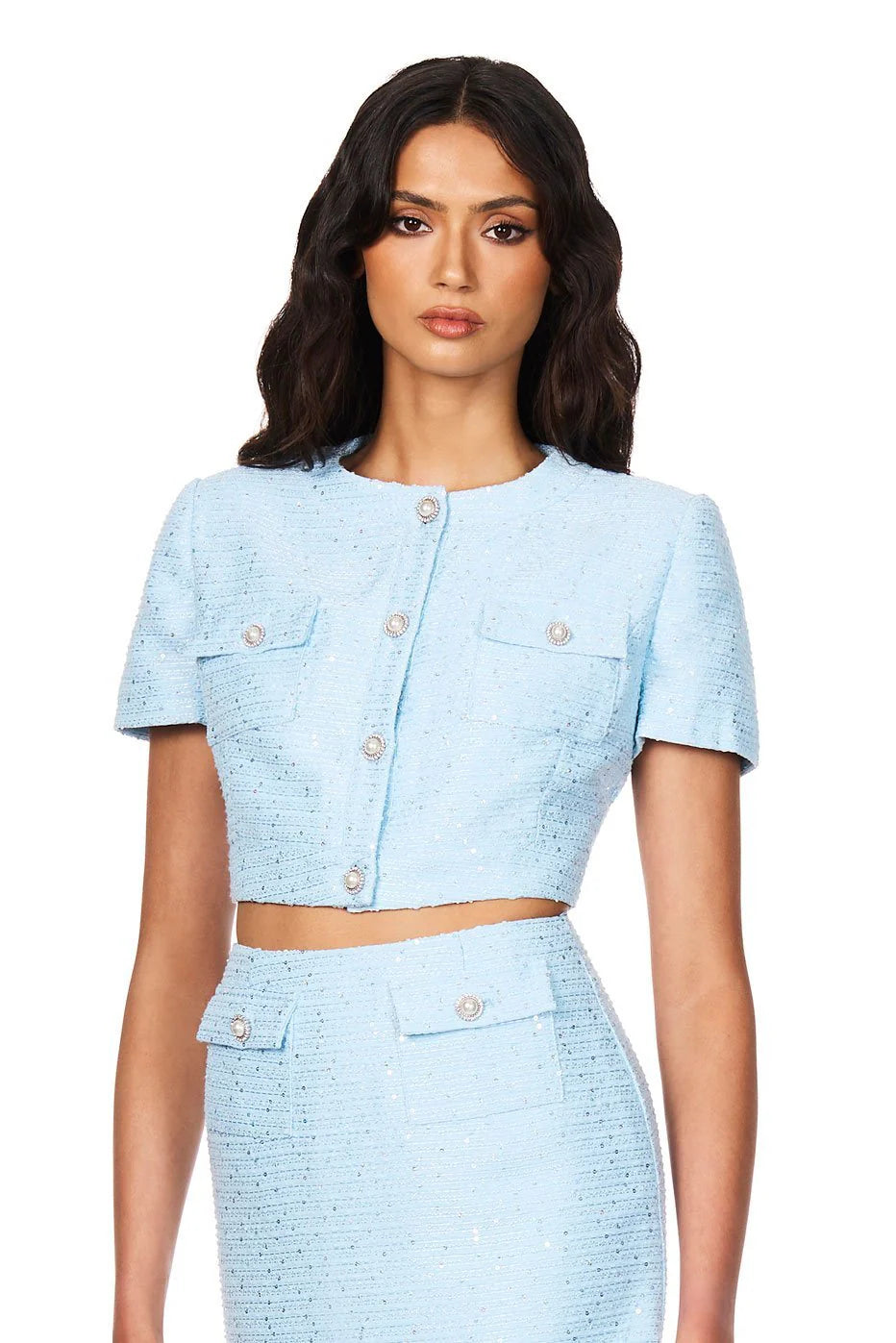 TARSHA TWEED CROP TOP - BLUE