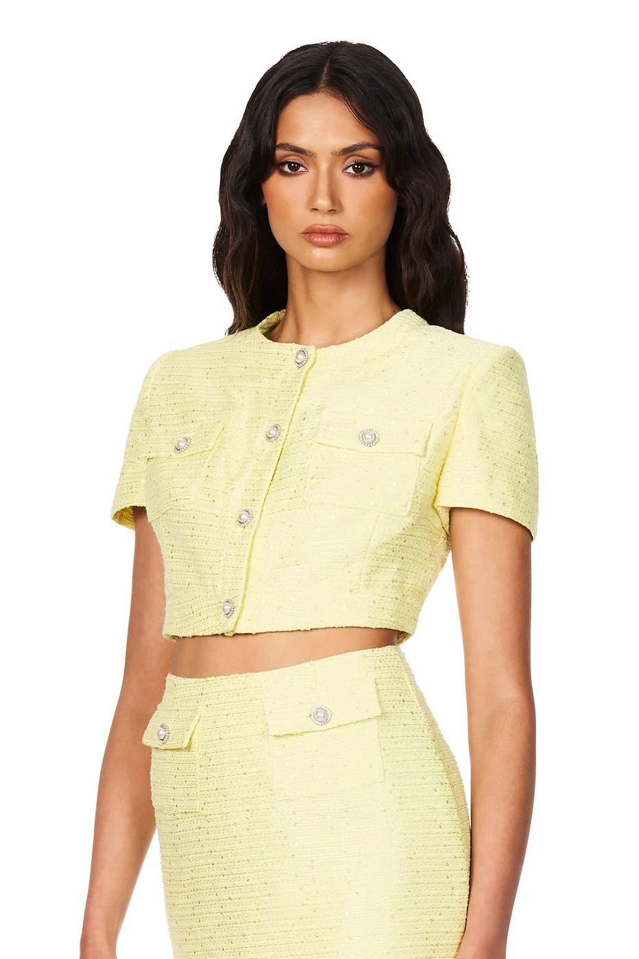 TARSHA TWEED CROP TOP - LEMON