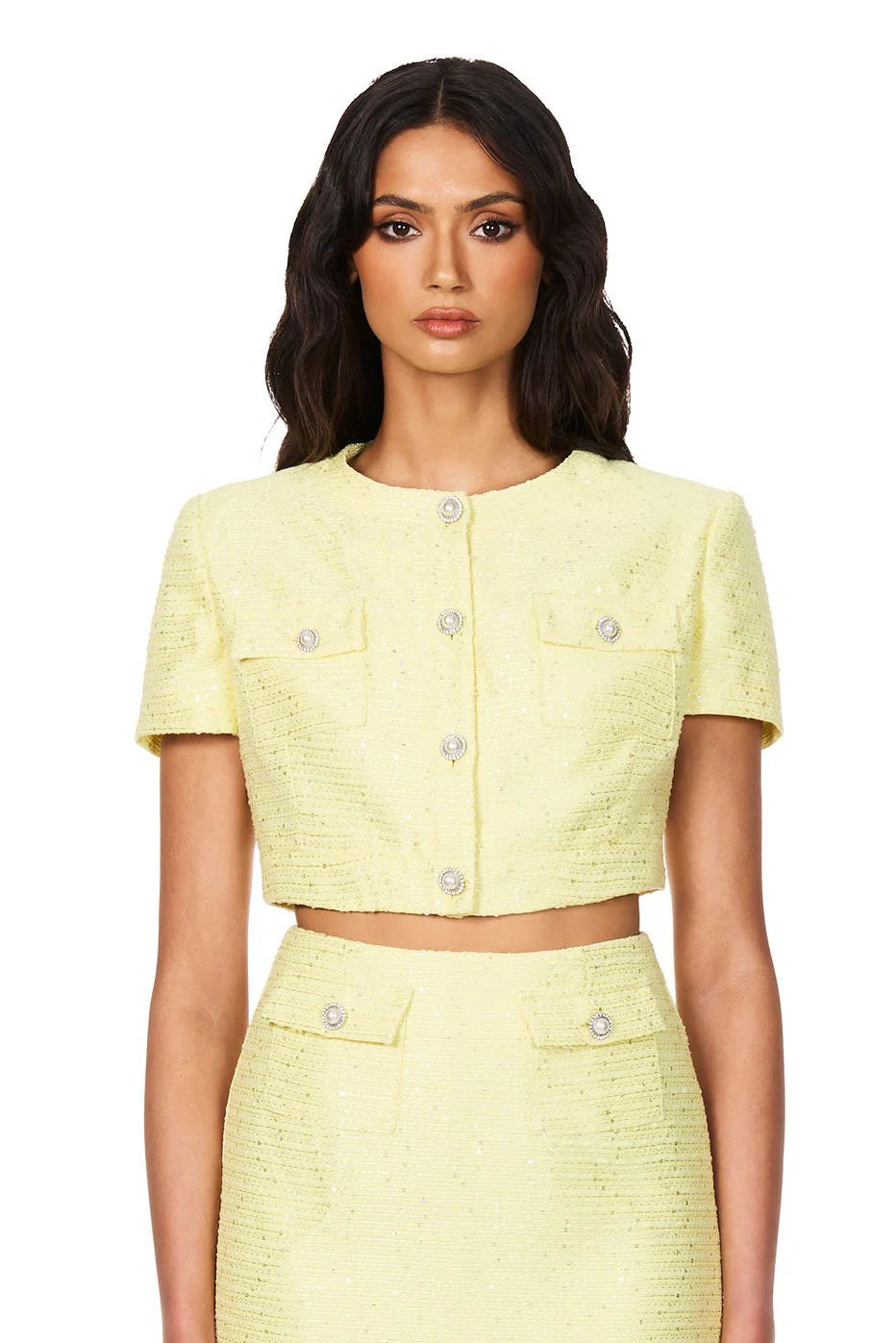 TARSHA TWEED CROP TOP - LEMON