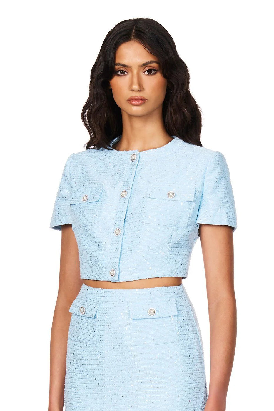 TARSHA TWEED CROP TOP - BLUE