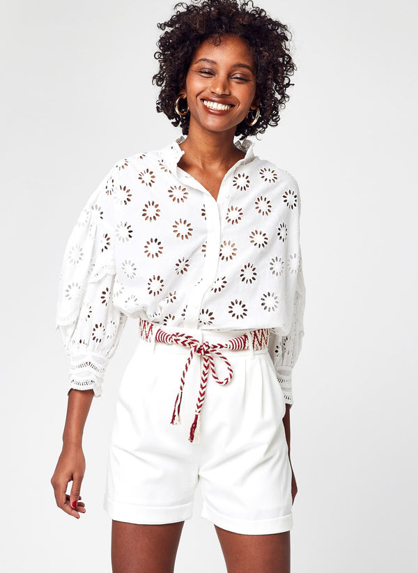 Embroidered openwork blouse - Woman