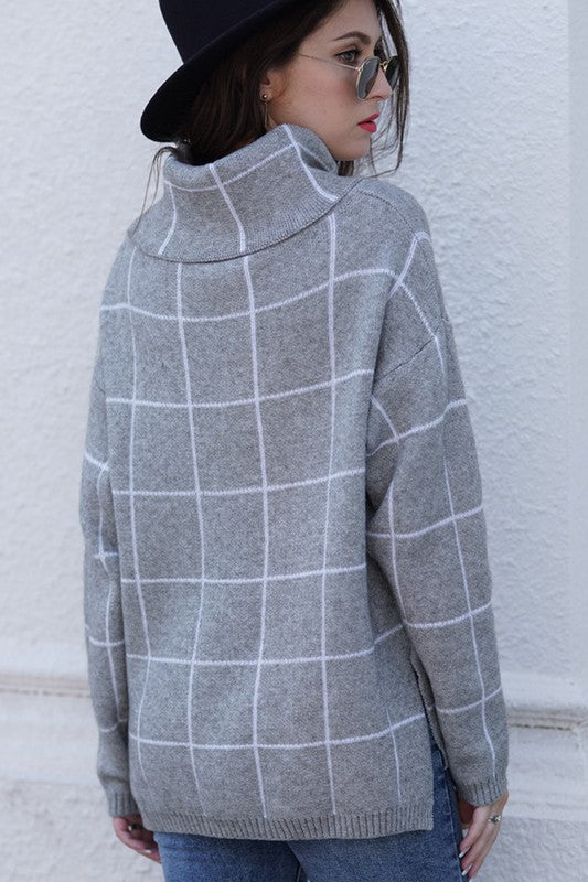 PLAID SWEATER - GREY