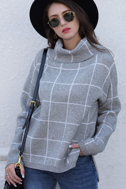 PLAID SWEATER - GREY
