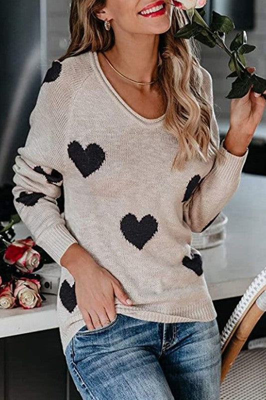 HEART KNIT SWEATER - APRICOT