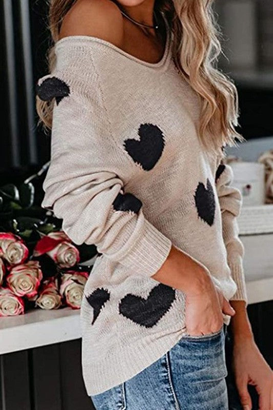 HEART KNIT SWEATER - APRICOT