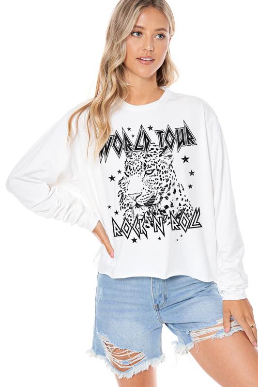 WORLD TOUR LEOPARD GRAPHIC SWEATER