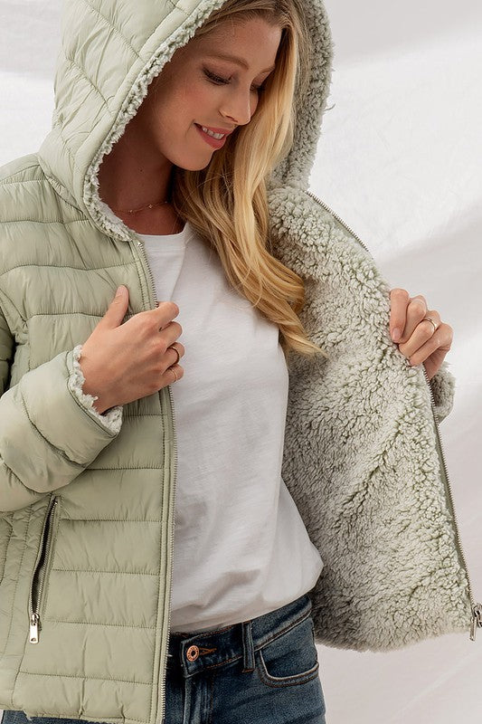 SHERPA LINED PUFFER JACKET MOSS