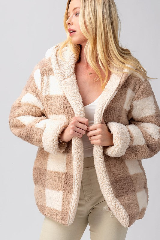 Plaid hot sale fluffy jacket