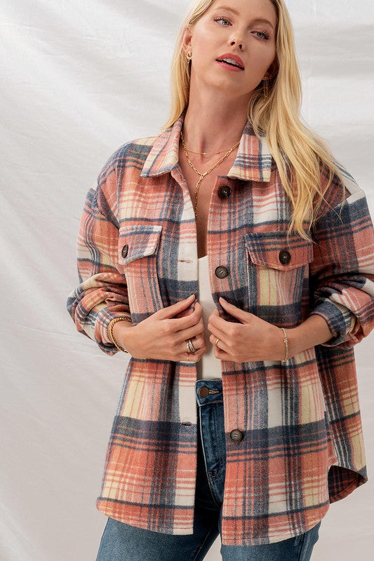 CHECKERED OVERSIZED BUTTON DOWN JACKET