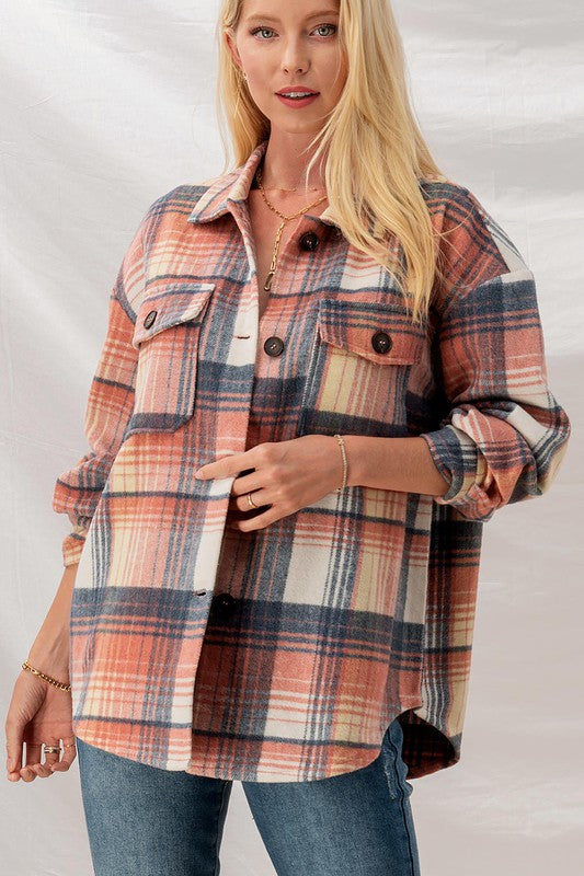 CHECKERED OVERSIZED BUTTON DOWN JACKET