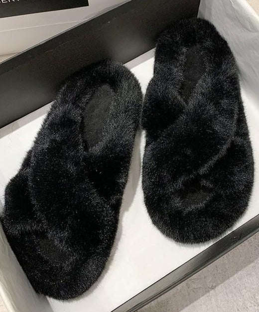 FAUX FUR SLIPPERS - BLACK