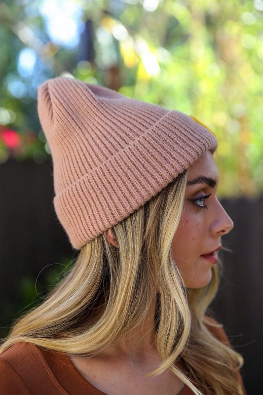 SMILEY FACE RIBBED BEANIE (VARIOUS COLOURS)
