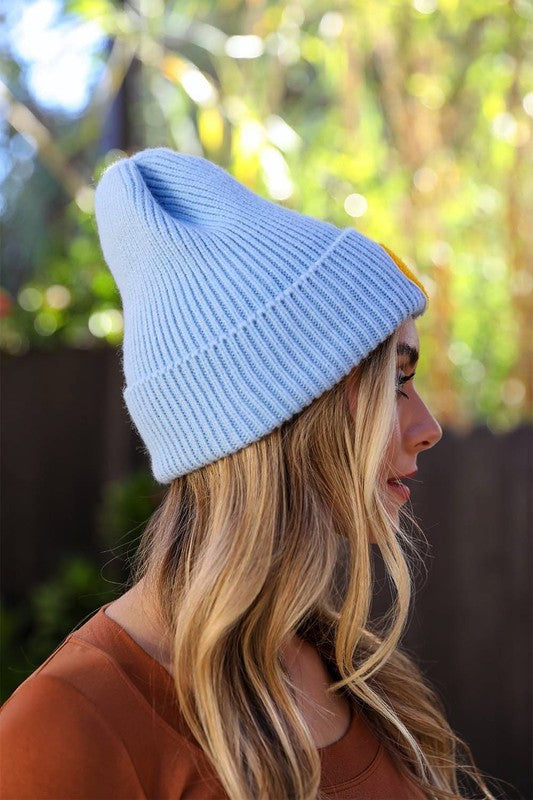 SMILEY FACE RIBBED BEANIE (VARIOUS COLOURS)