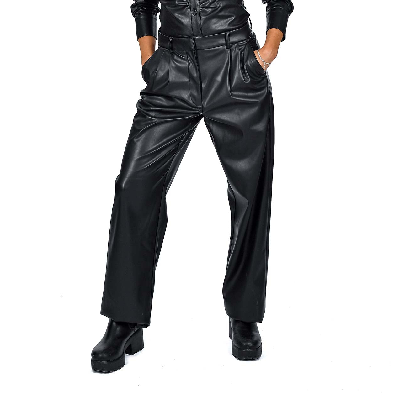 BRYNN VEGAN LEATHER TROUSER - BLACK