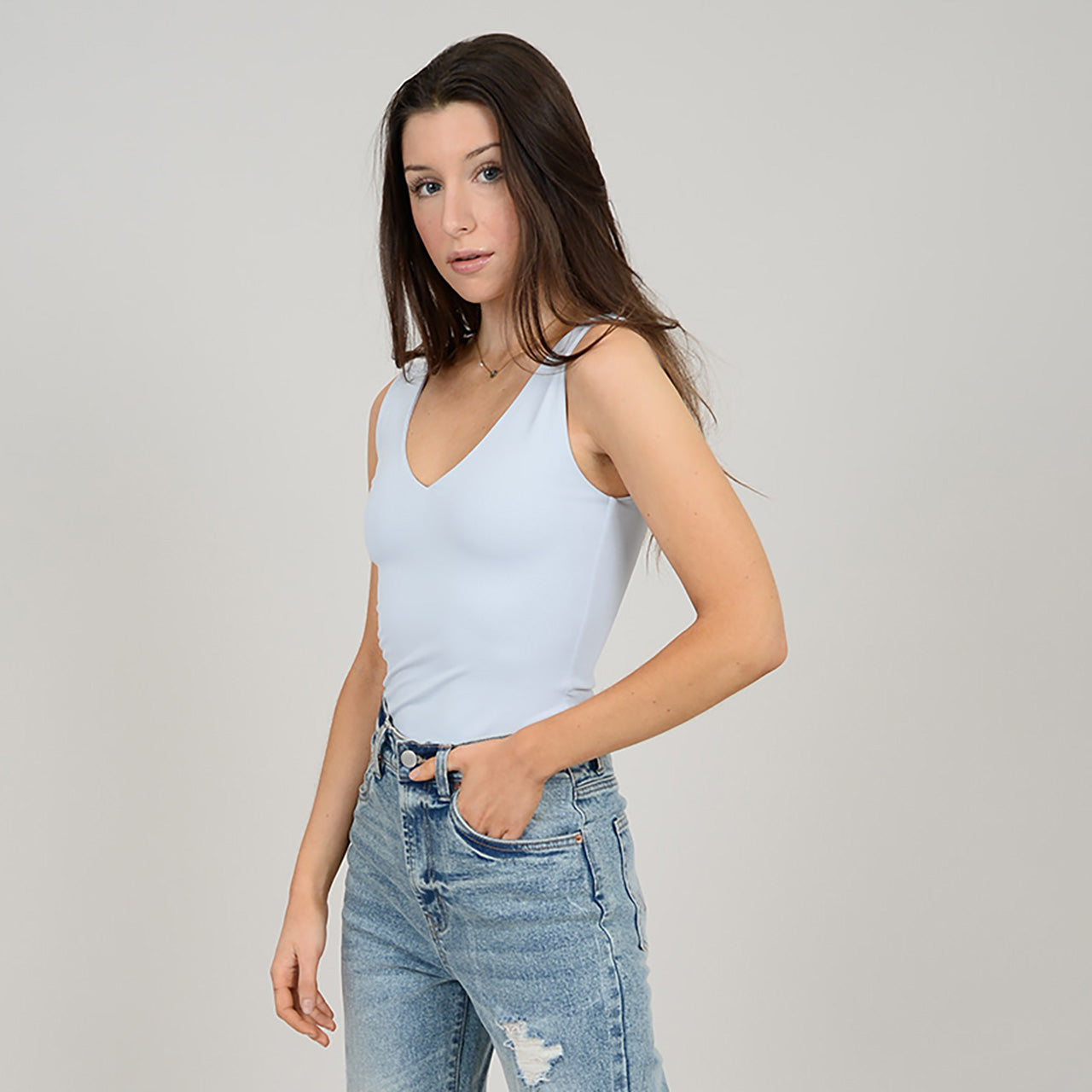 VALENTINA DOUBLE V BODYSUIT - BLUE GREY (ONLINE ONLY)