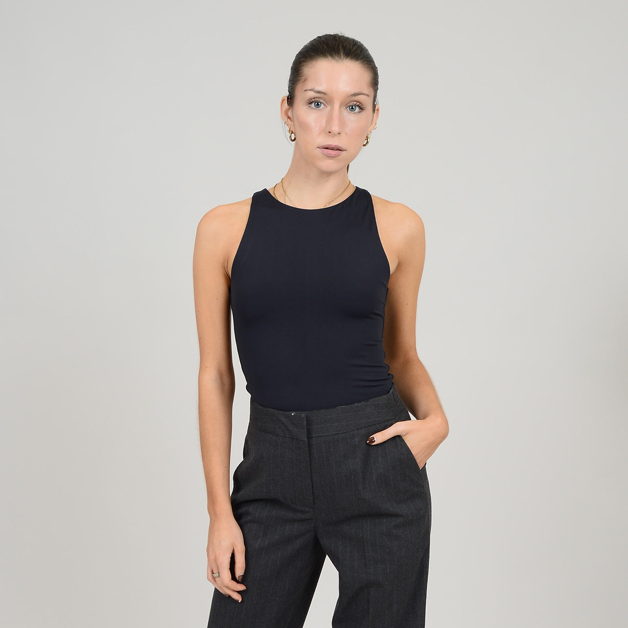 ROXANNA CREWNECK BODYSUIT (SECOND SKIN) - BLACK
