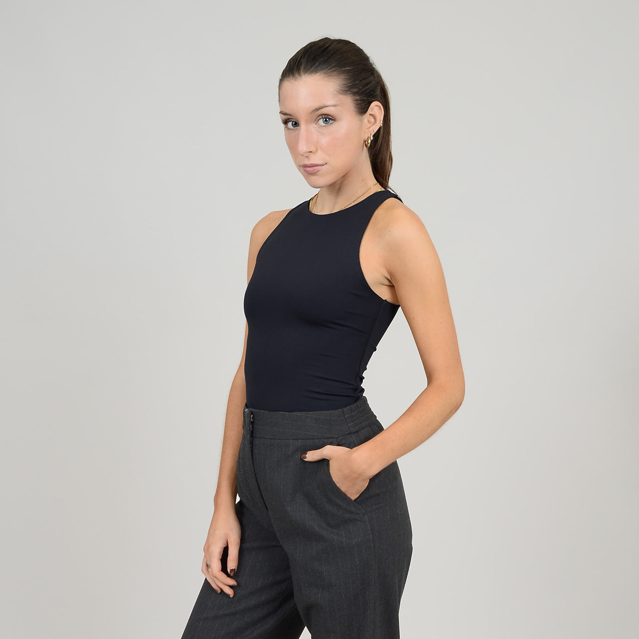 ROXANNA CREWNECK BODYSUIT (SECOND SKIN) - BLACK