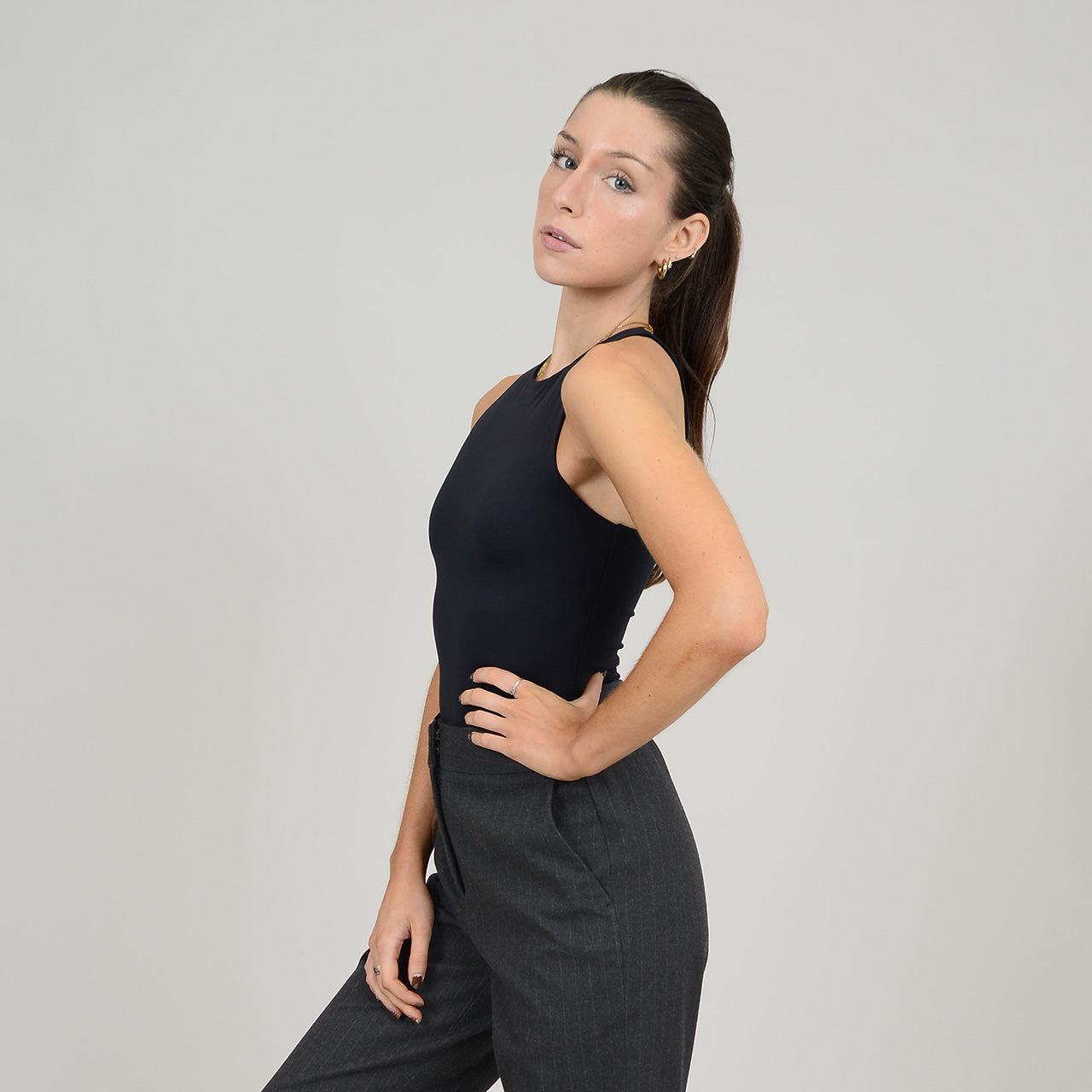 ROXANNA CREWNECK BODYSUIT (SECOND SKIN) - BLACK