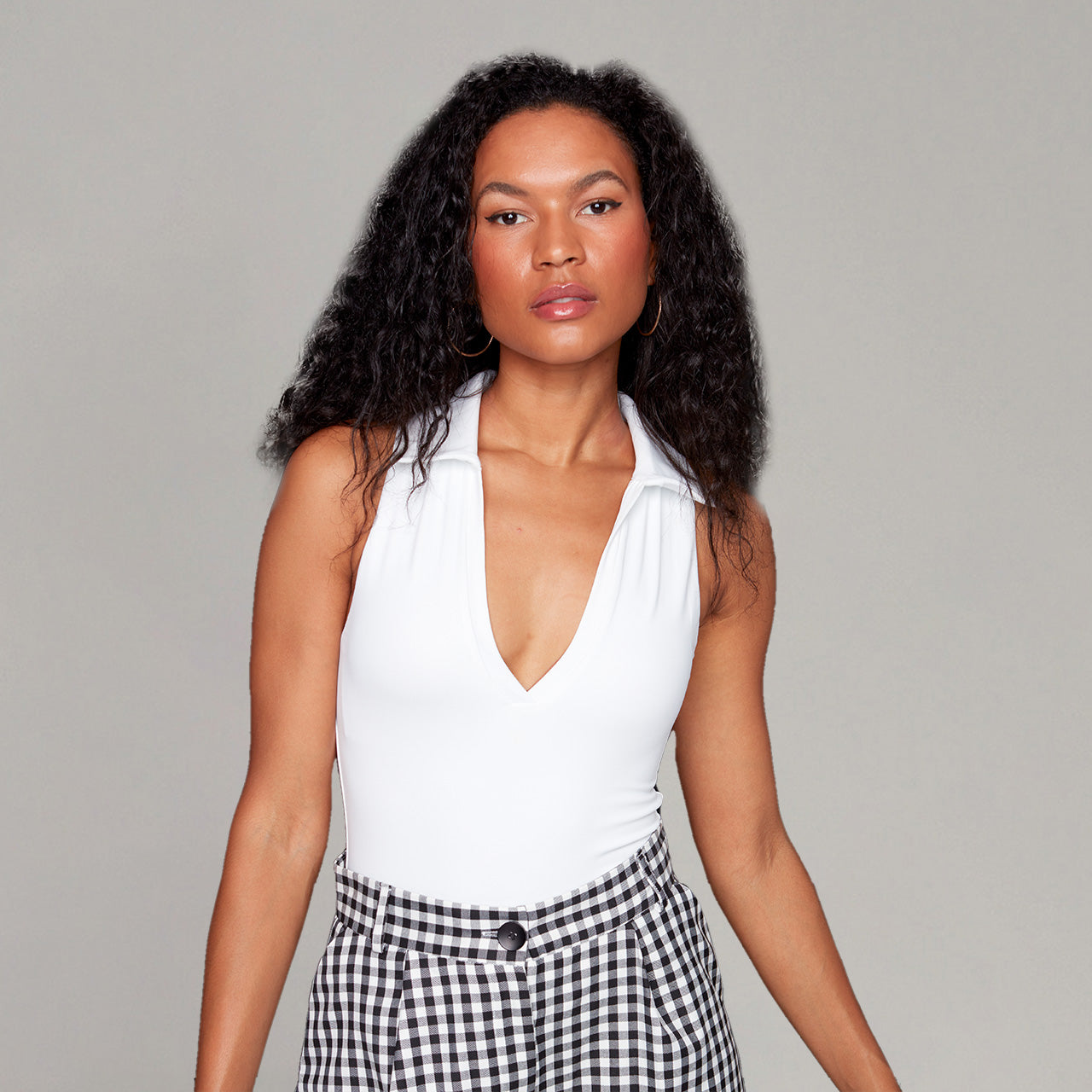VENUS POLO COLLAR BODYSUIT (SECOND SKIN) - WHITE