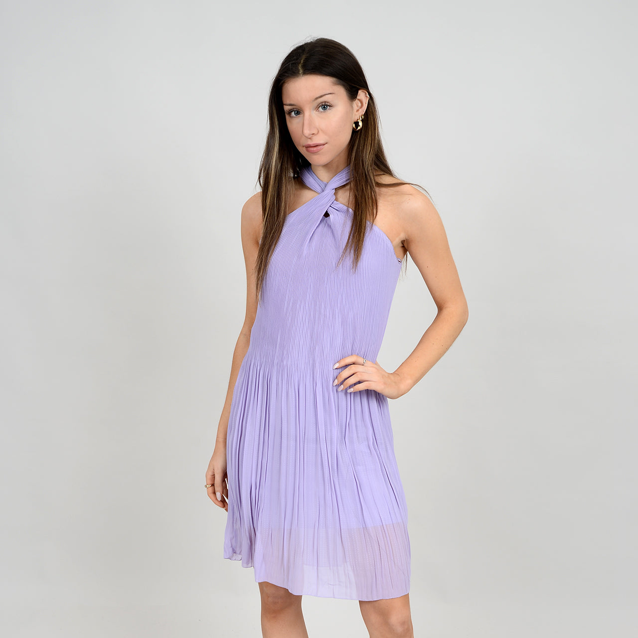 HANNIE PLEATED HALTER DRESS - LAVENDER HAZE