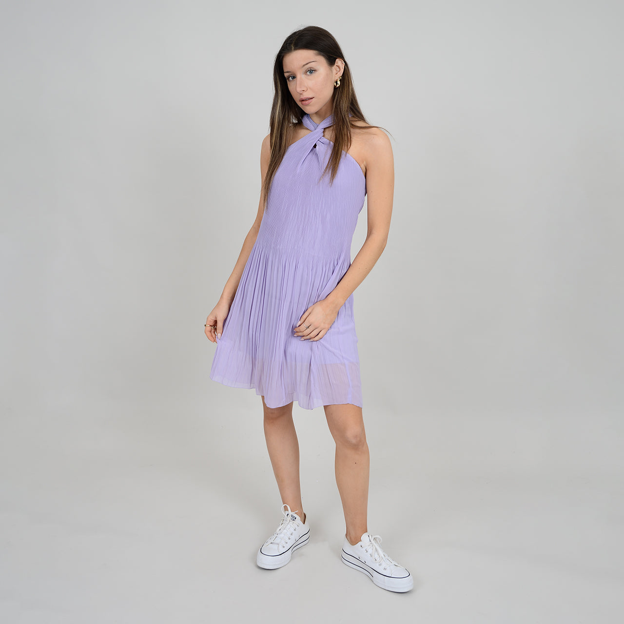 HANNIE PLEATED HALTER DRESS - LAVENDER HAZE