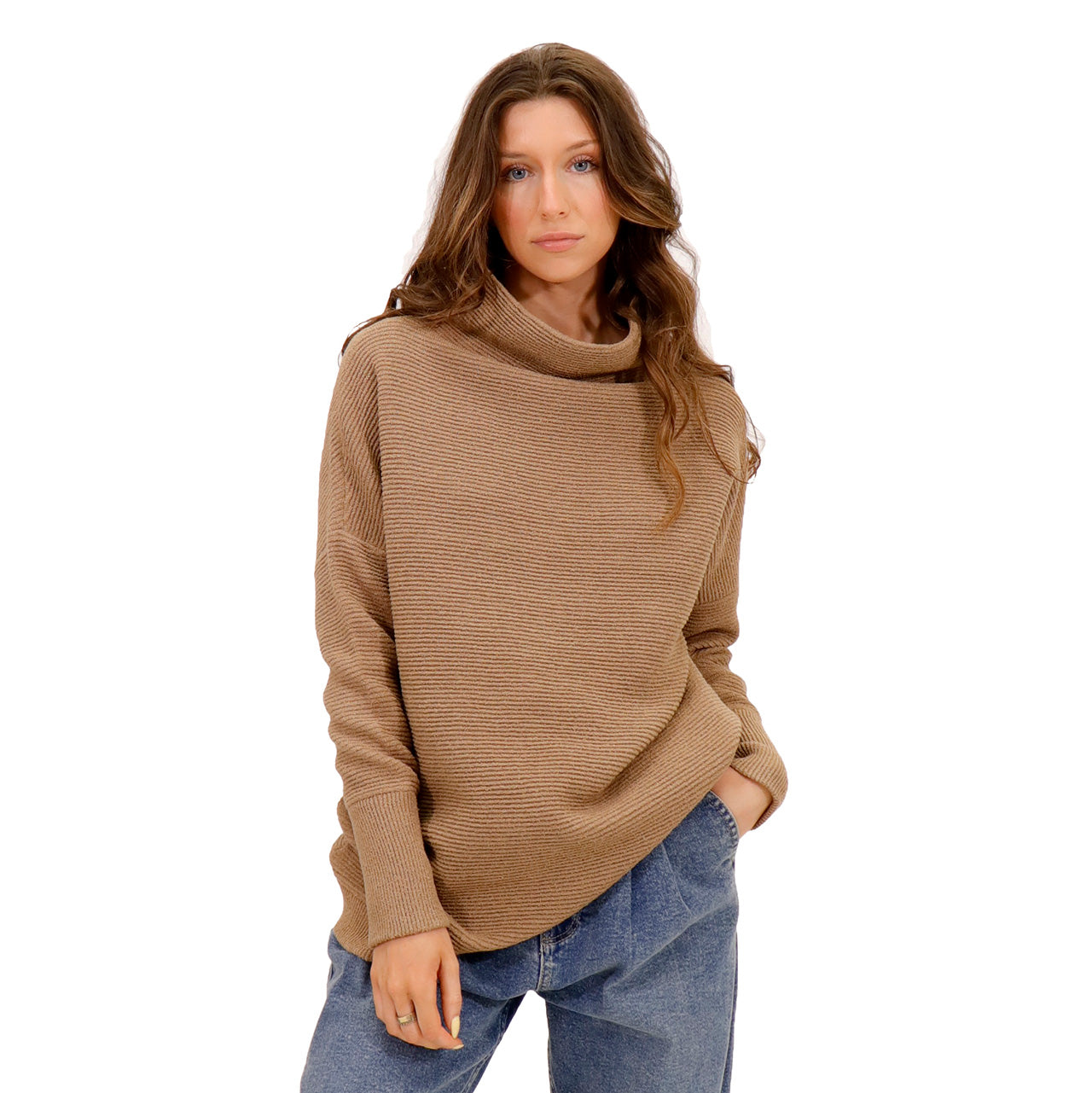 NANCY OTTOMAN MOCKNECK SWEATER - COCOA