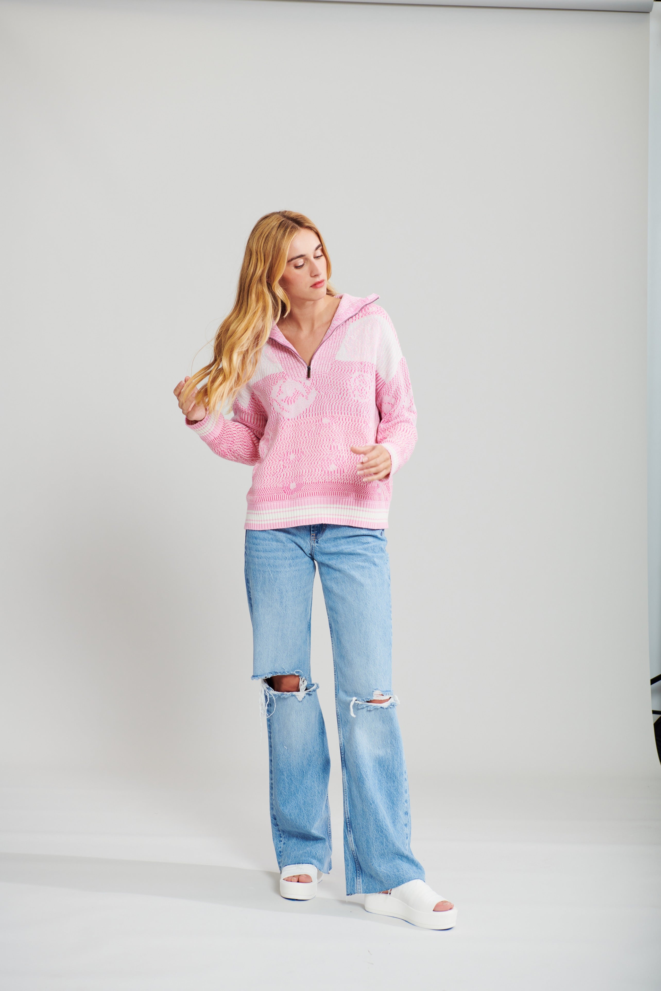 ACE QUARTERZIP SWEATER - ROSEBUD