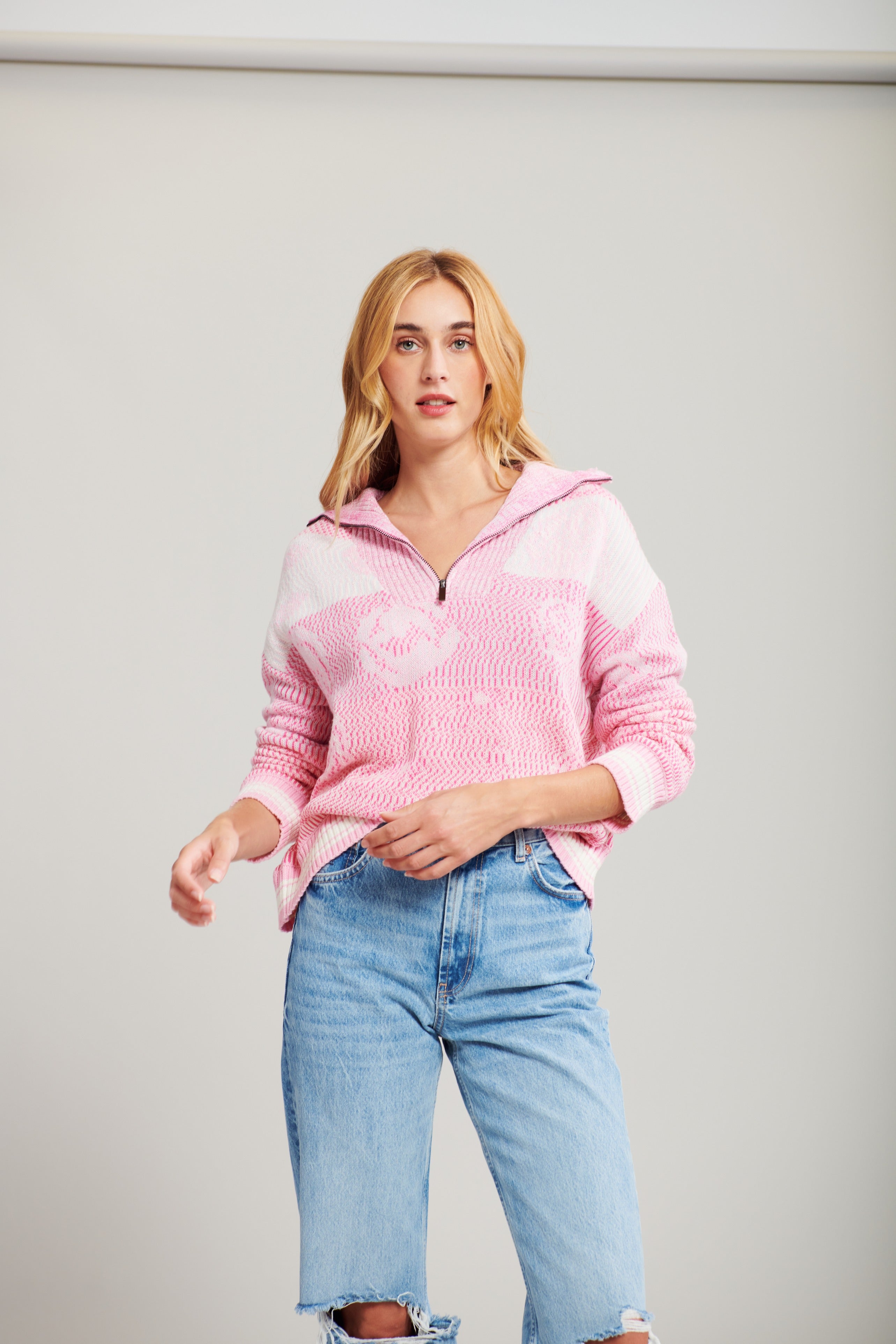 ACE QUARTERZIP SWEATER - ROSEBUD