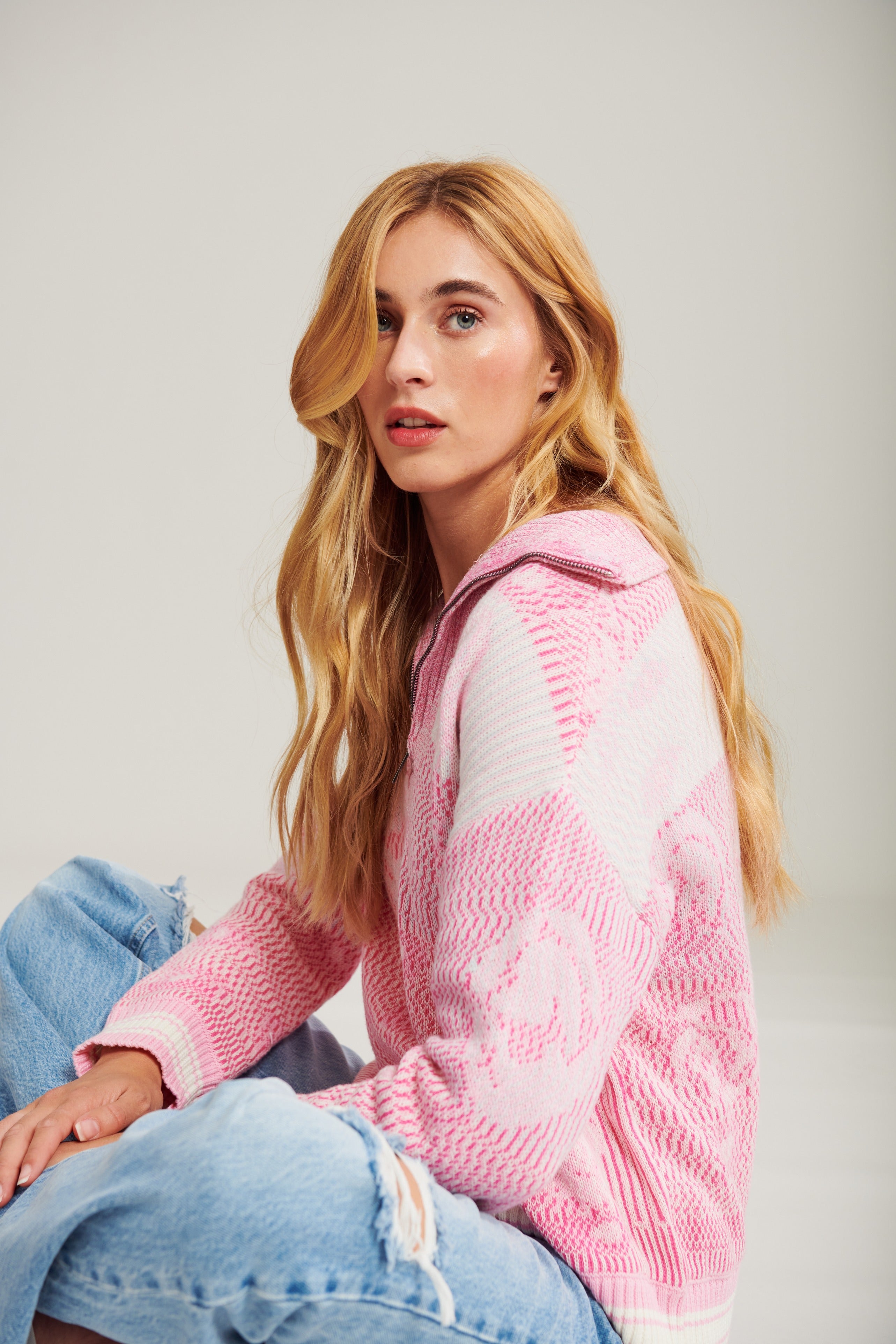 ACE QUARTERZIP SWEATER - ROSEBUD