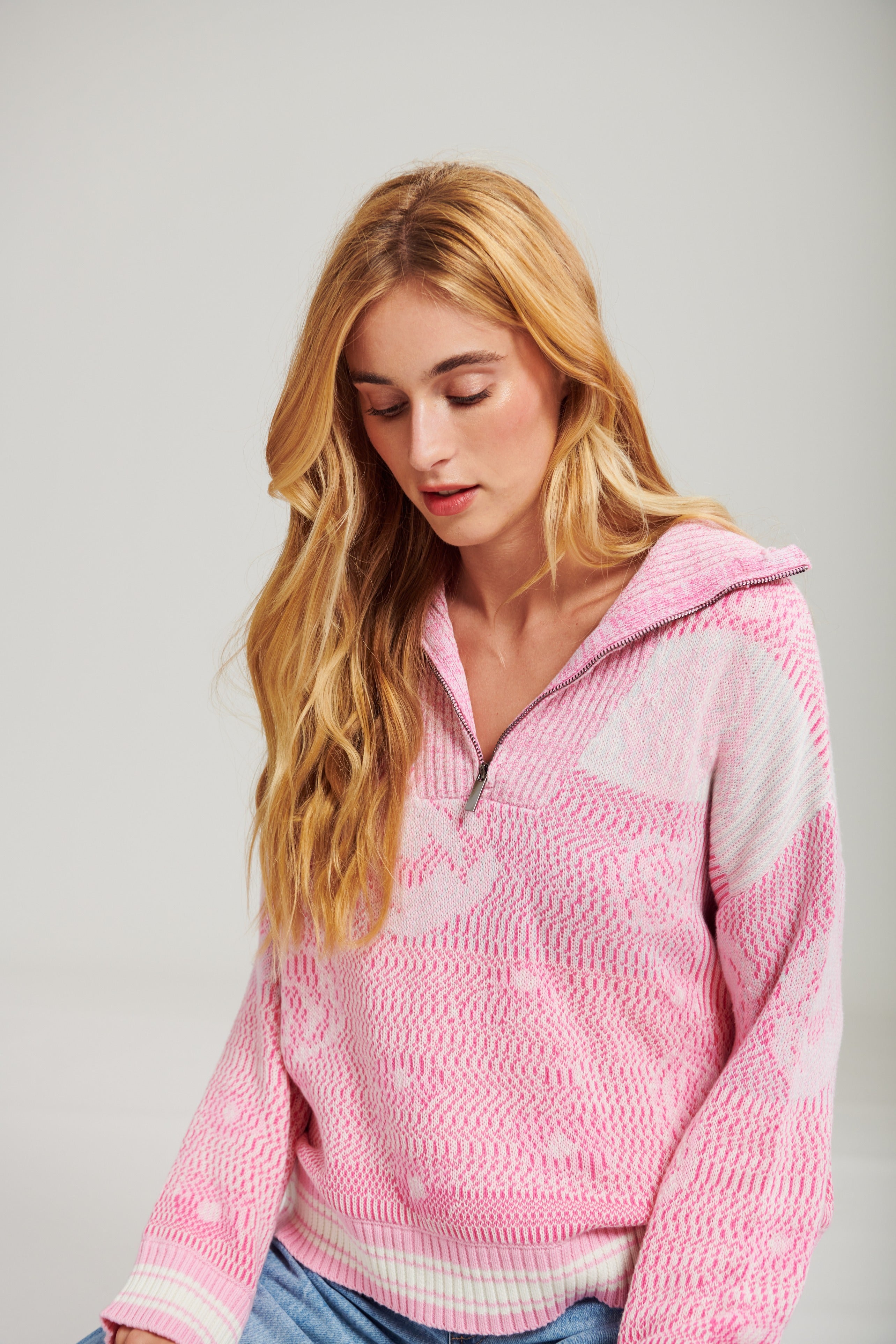ACE QUARTERZIP SWEATER - ROSEBUD