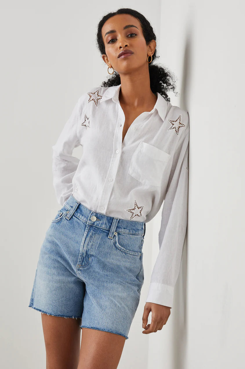 CHARLI SHIRT - WHITE EYELET STARS