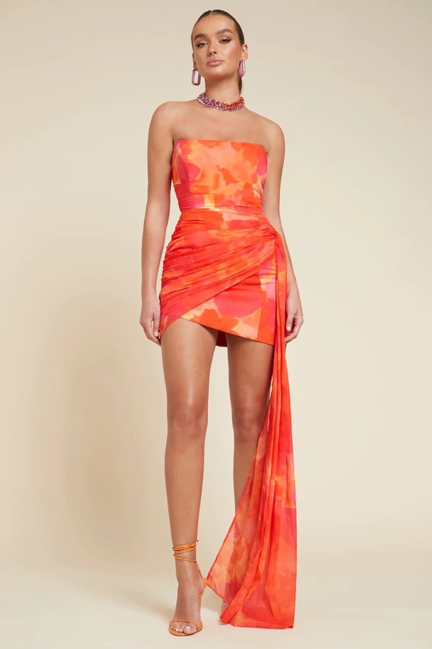 ELLIE MINI DRESS - ORANGE FLORAL