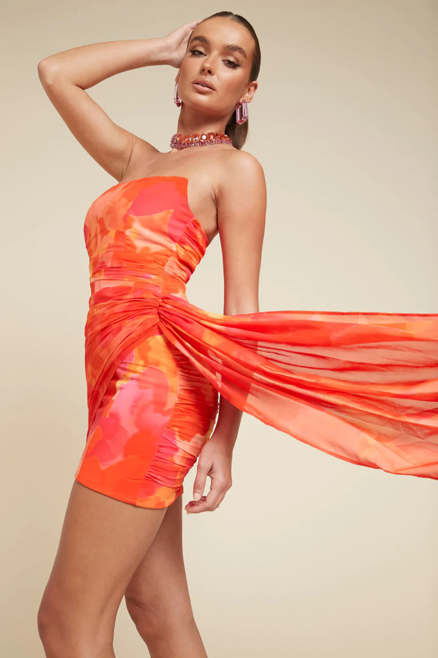 ELLIE MINI DRESS - ORANGE FLORAL