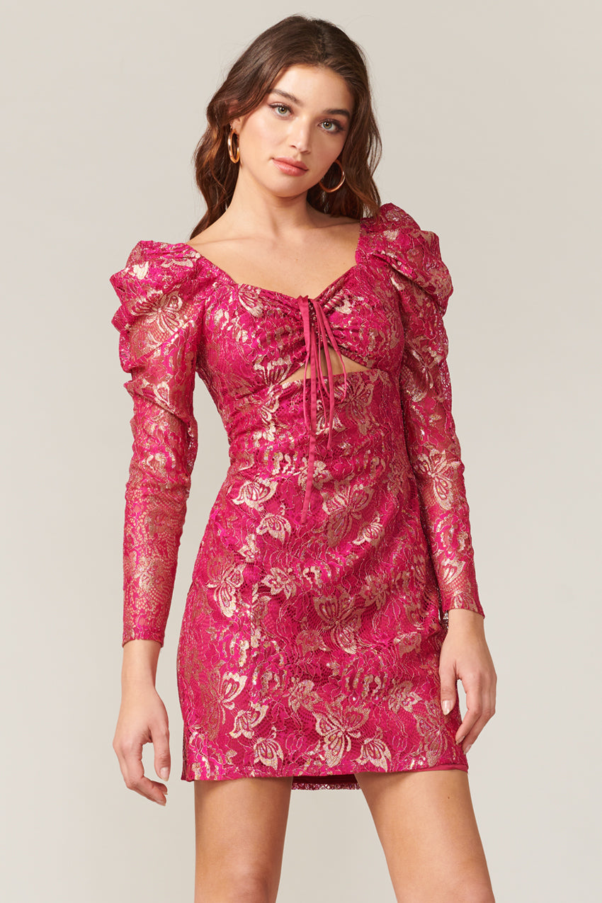 TRINA METALLIC LACE DRESS