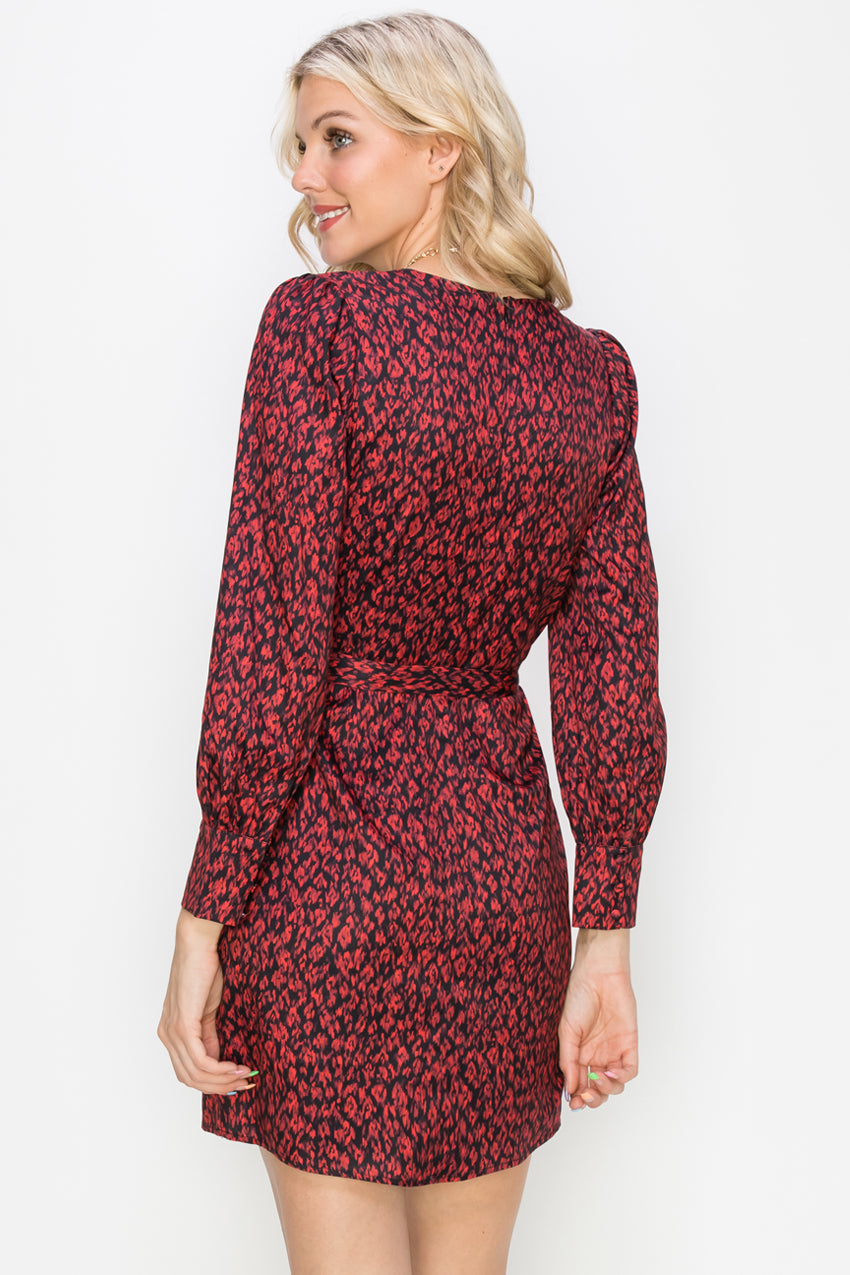 WANDA FAUX WRAP PRINT DRESS