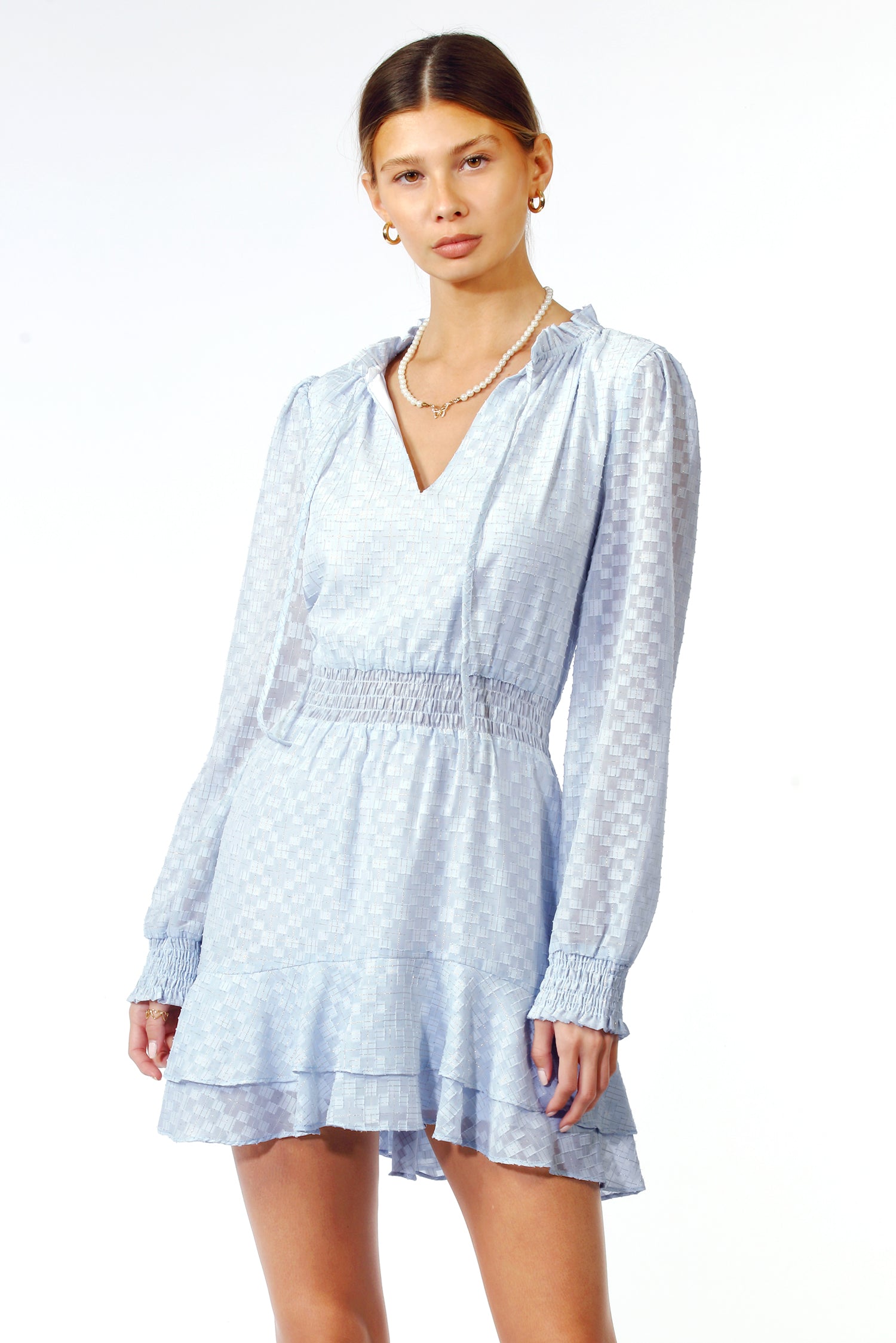 DEBBIE RUFFLE SLEEVE SMOCKED MINI DRESS