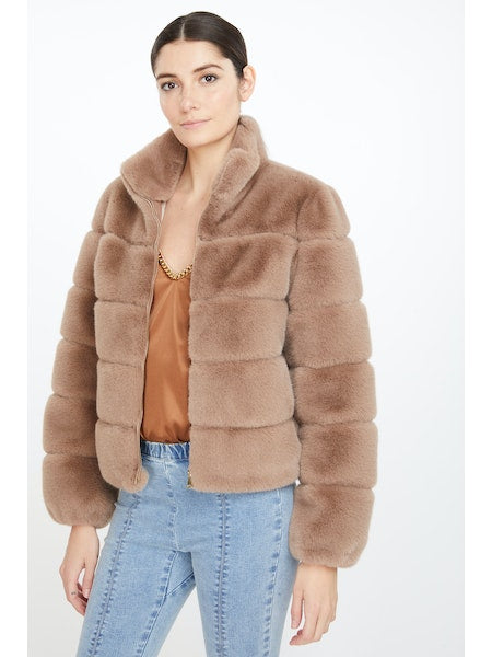 ODILE FAUX FUR COAT - TAUPE