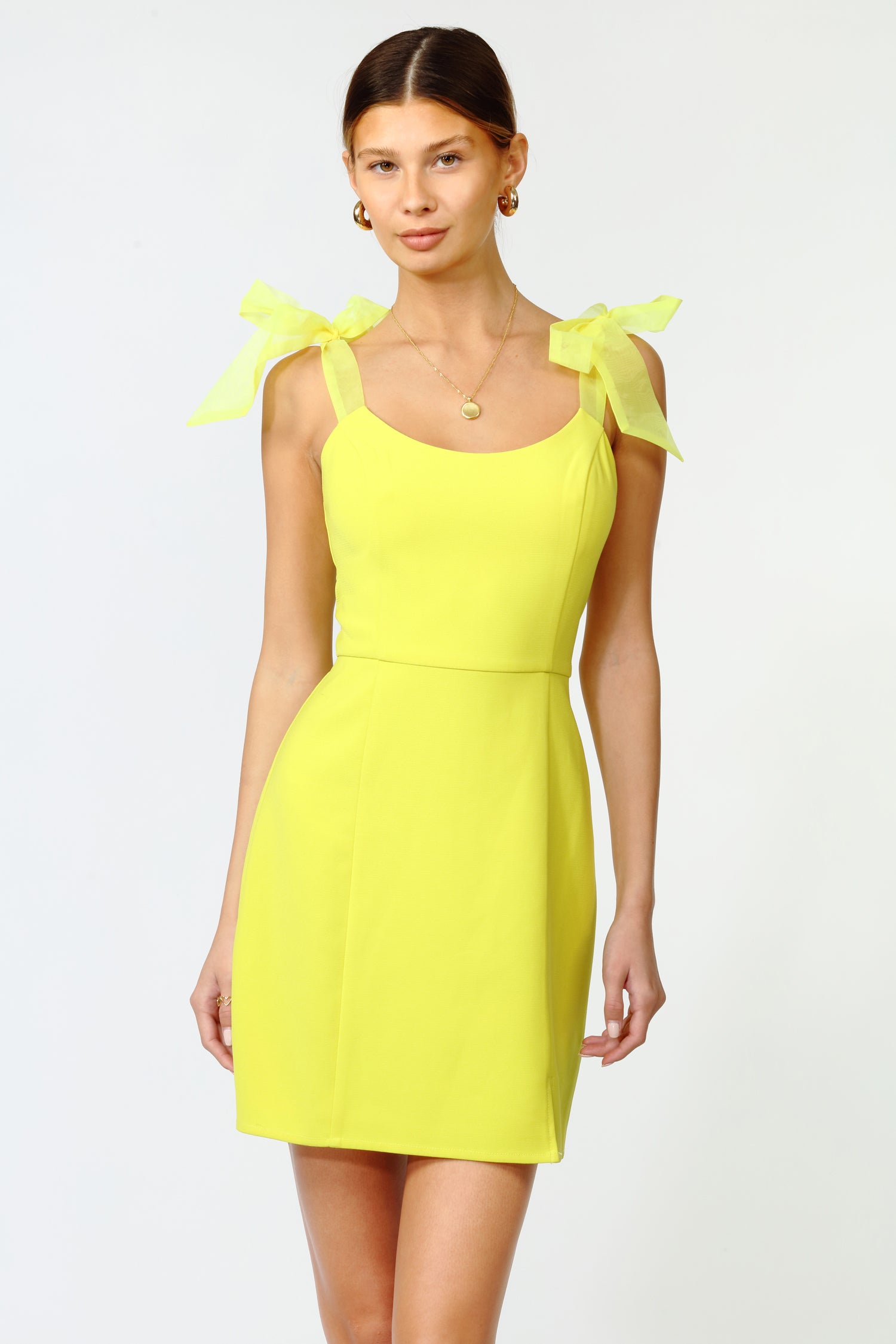 GIA RIBBON STRAP MINI DRESS - YELLOW