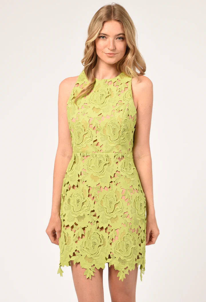 CASSIE CROCHET MINI DRESS - LIME GREEN White Cherry Boutique CASSIE CROCHET MINI DRESS - LIME GREEN White Cherry Boutique