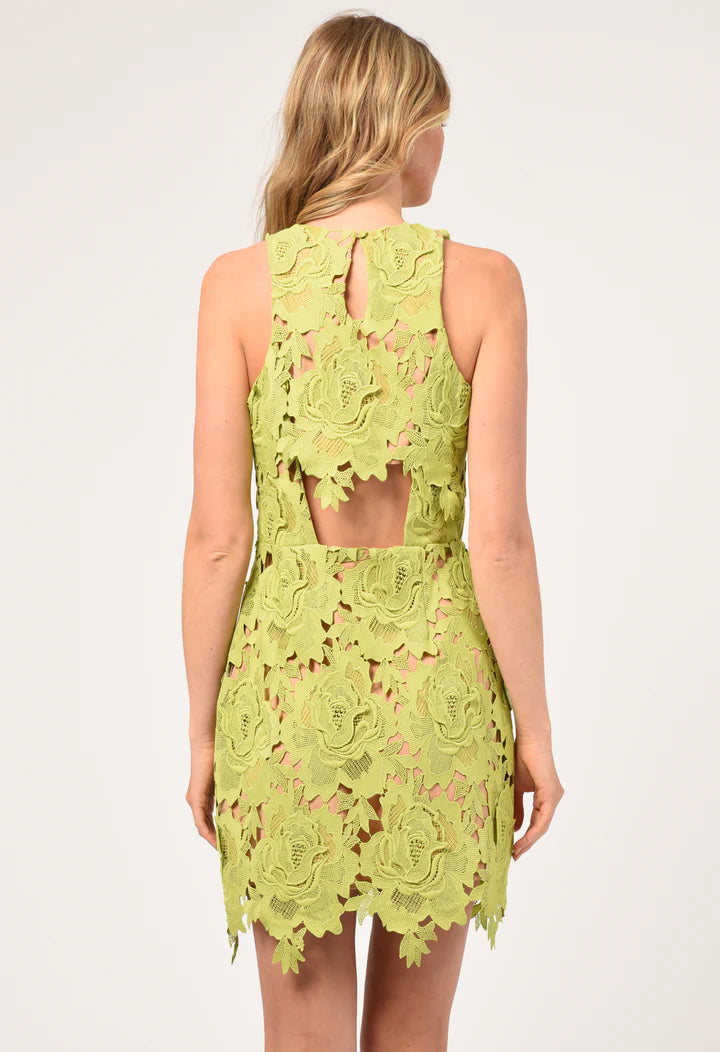 CASSIE CROCHET MINI DRESS - LIME GREEN