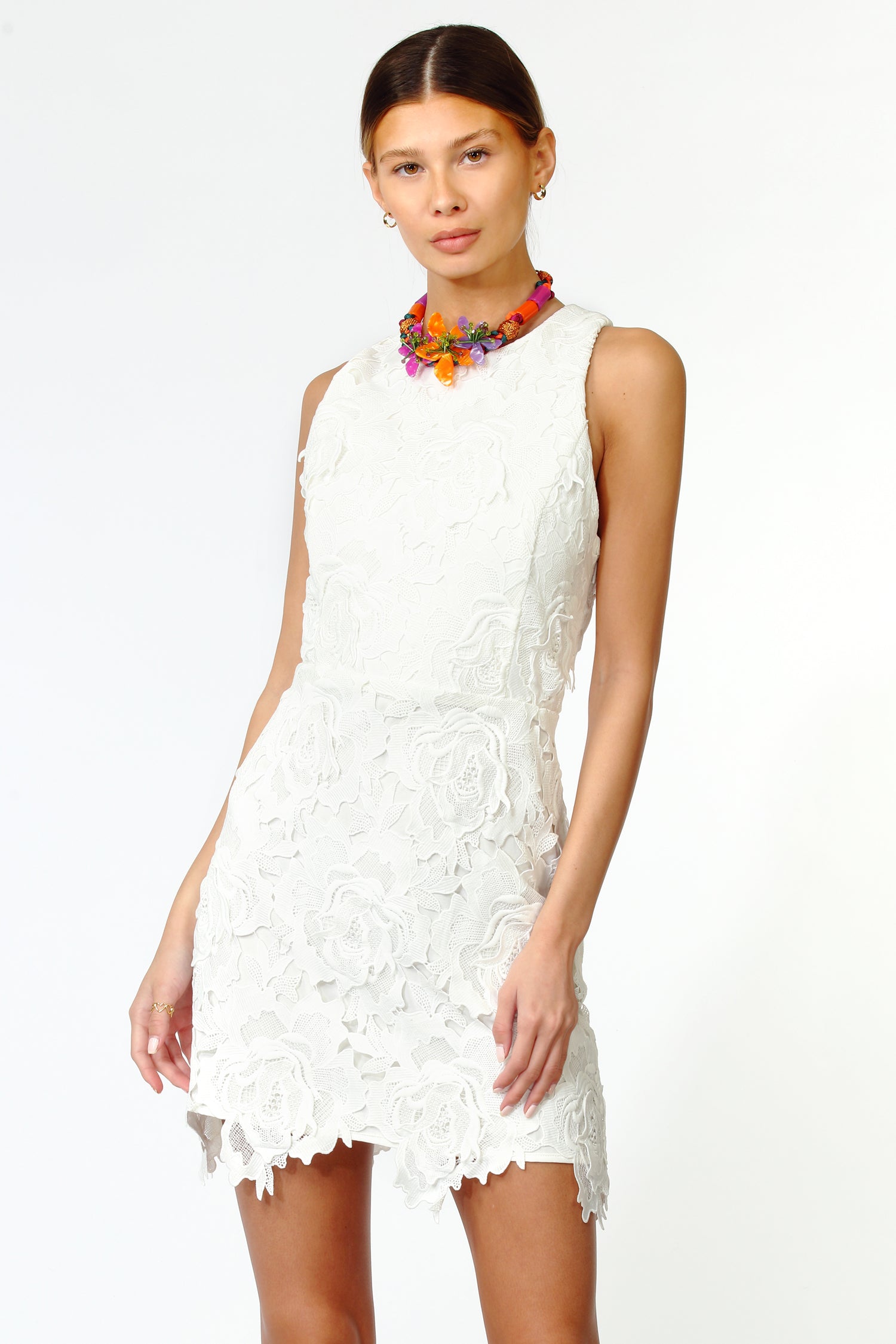 CASSIE CROCHET MINI DRESS - WHITE