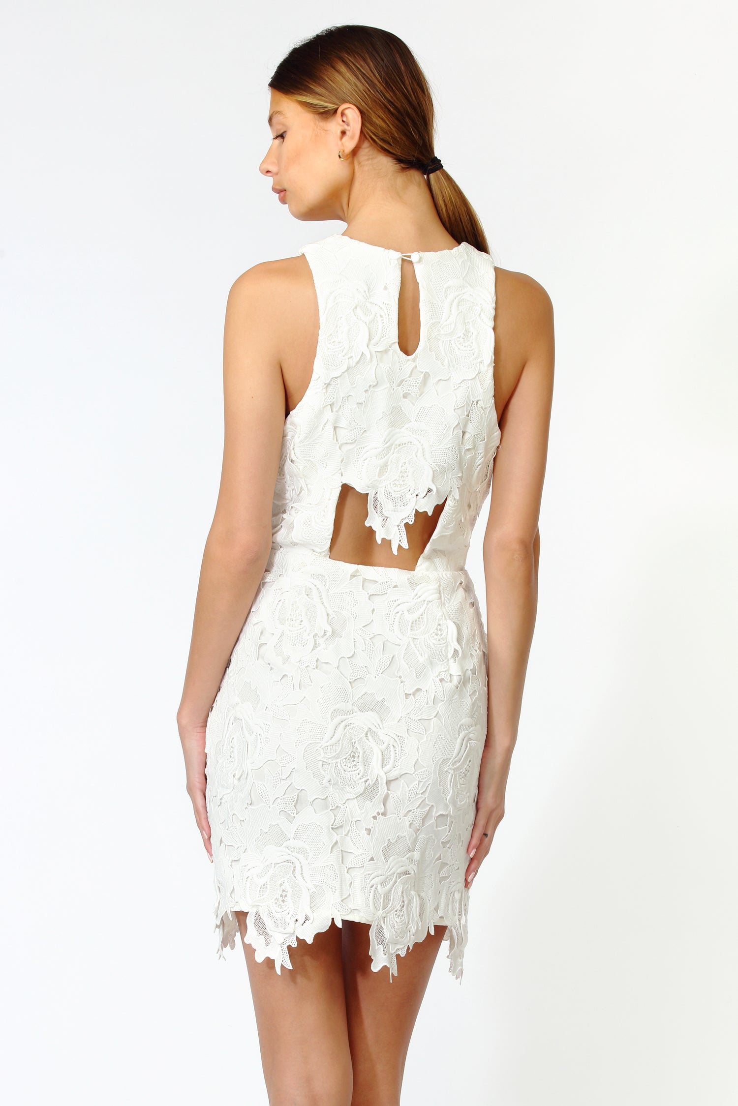 CASSIE CROCHET MINI DRESS - WHITE