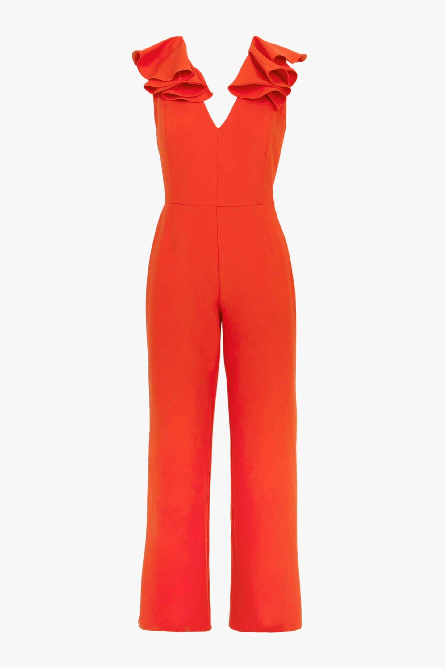 KASSI RUFFLED CREPE JUMPSUIT - BLOOD ORANGE